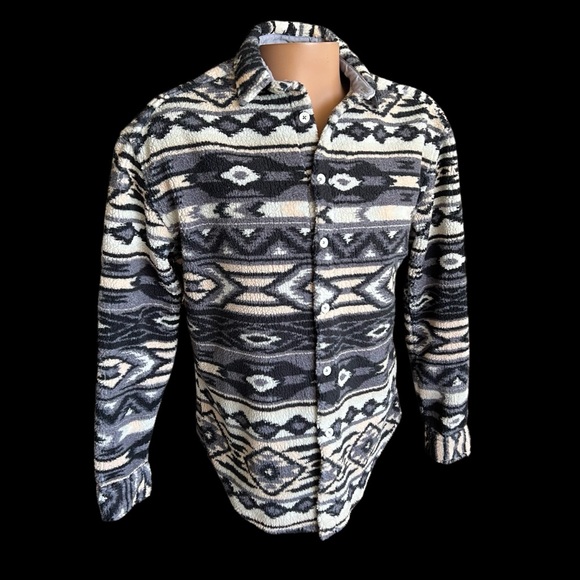 ASOS Mens Western Aztec Print Fleece Over Shirt Jacket Button Down Small - Picture 1 of 7